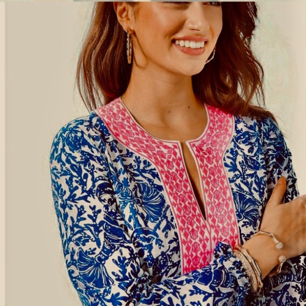 Lilly Pulitzer Ocean Cove Tunic Top Oyster Bay Blu